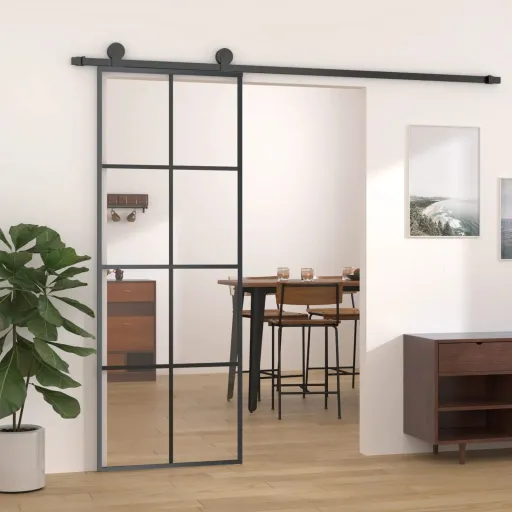 Porta Deslizante 76x205 cm Vidro ESG e Alumínio Preto
