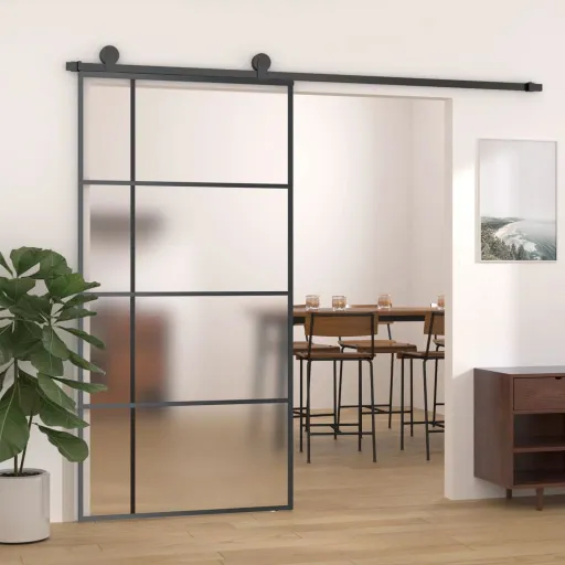 Porta Deslizante Vidro ESG Fosco e Alumínio 102,5x205 cm Preto