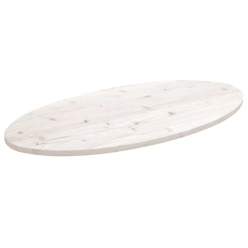 Tampo de Mesa Oval 100x50x2,5 cm Madeira de Pinho Maciça Branco