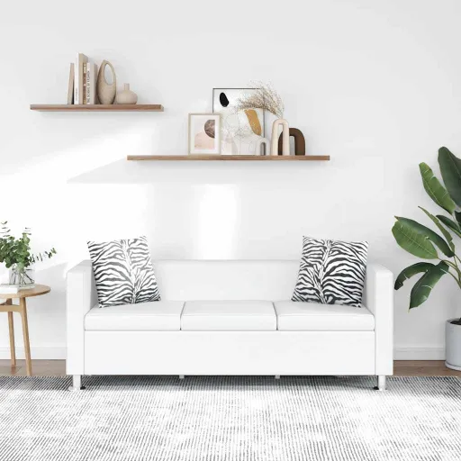 Sofá de 3 Lugares Couro Artificial Branco