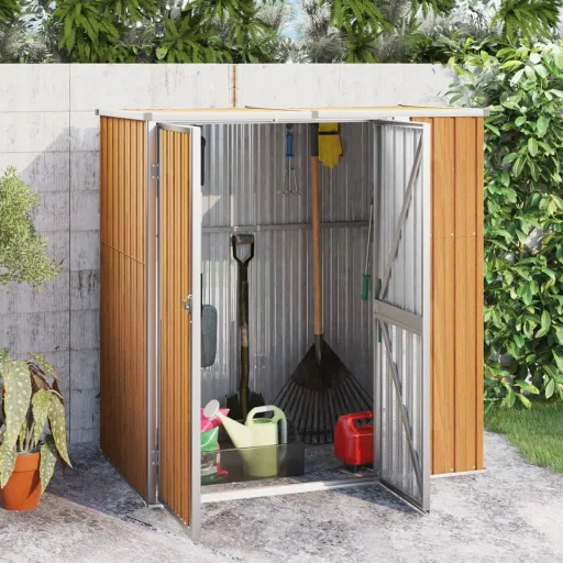 Abrigo p/ Ferramentas Jardim Aço Galvanizado Castanho