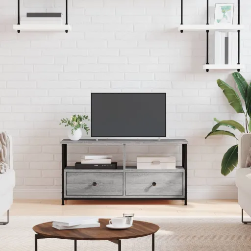 Móvel de TV 90x33x45 cm Derivados de Madeira/Ferro Cinza Sonoma