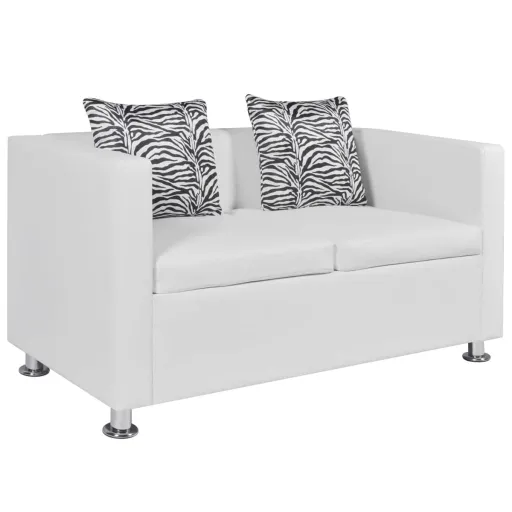 Sofá de 2 Lugares Couro Artificial Branco