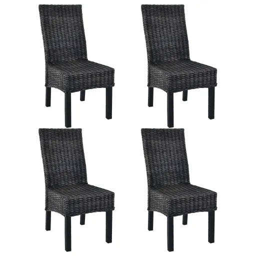 Cadeiras de Jantar   Vime Kubu e Madeira Mangueira Preto (4 pcs)