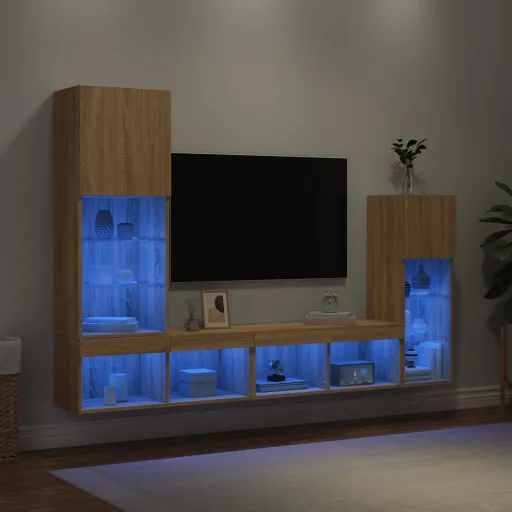 Móveis Parede p/ TV c/ LEDs Deriv. Madeira Carvalho Sonoma (4 pcs)