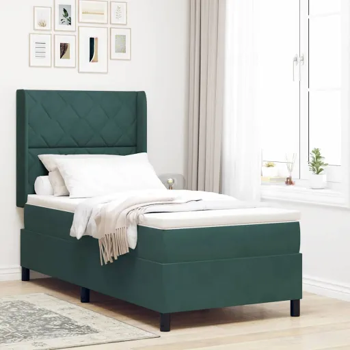 Cama Box com Cabeceira Verde Escuro 90 x 200 cm Veludo