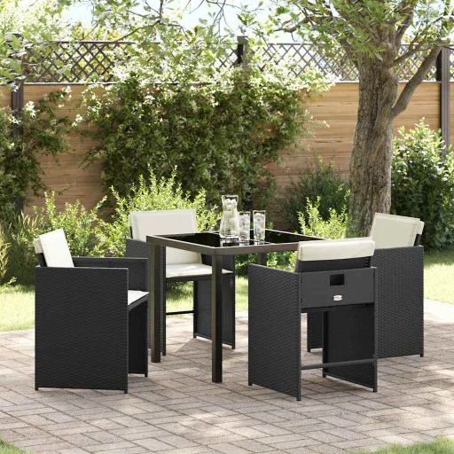 Conjunto de Jantar para Jardim   Preto Vime PE (5 pcs)