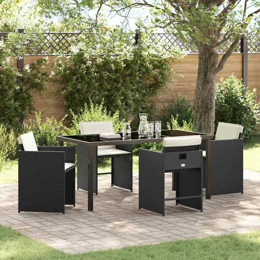 Conjunto de Jantar para Jardim   Preto Vime PE (5 pcs)