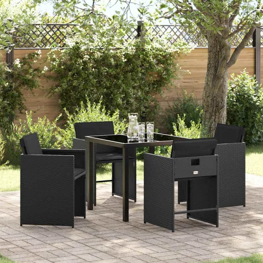 Conjunto de Jantar para Jardim   Preto Vime PE (5 pcs)