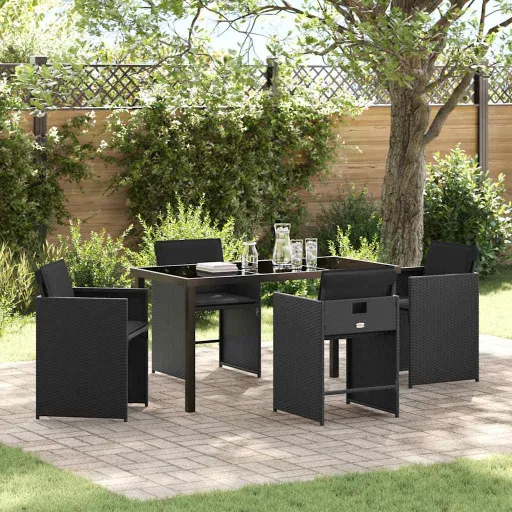 Conjunto de Jantar para Jardim   Preto Vime PE (5 pcs)