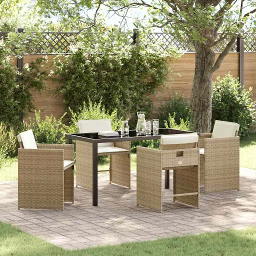 Conjunto de Jantar para Jardim   Bege Vime PE (5 pcs)