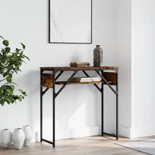Mesa Consola c/ Prateleira Derivados de Madeira Carvalho Fumado