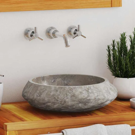 Lavatório Ø40x12 cm Mármore Cinzento