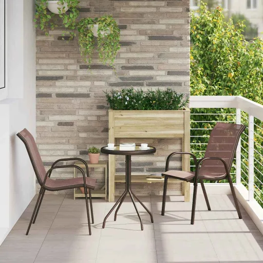 Cadeiras de Jardim Empilháveis   Textilene Castanho (2 pcs)