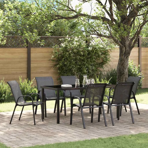 Cadeiras de Jardim Empilháveis   Textilene Preto (6 pcs)