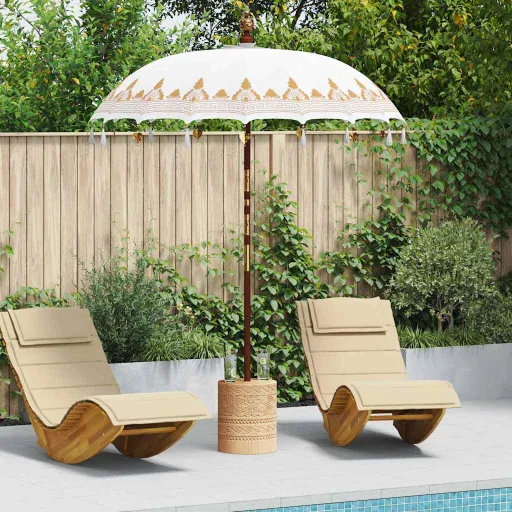 Parasol Balinês com Base Creme 185 x 185 x 260 cm