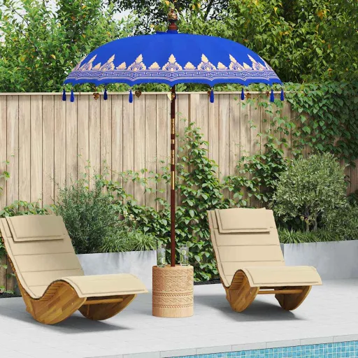 Parasol Balinês com Base Azul 185 x 185 x 260 cm