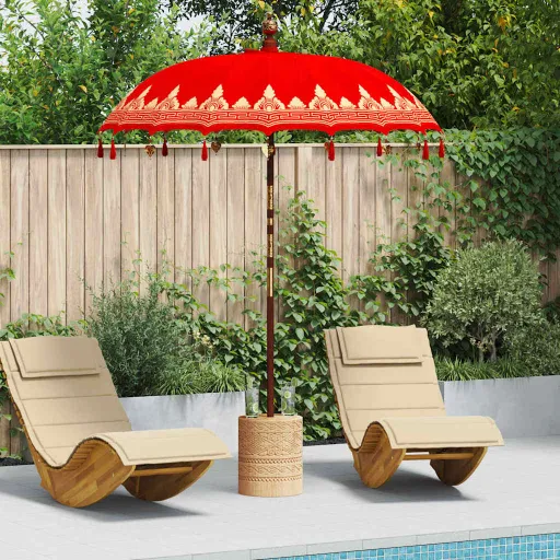 Parasol Balinês com Base Vermelho 185 x 185 x 260 cm