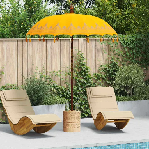 Parasol Balinês com Base Amarelo 185 x 185 x 260 cm
