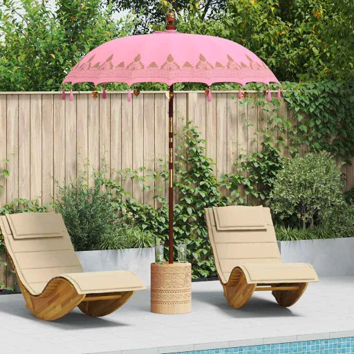 Parasol Balinês com Base Rosa 185 x 185 x 260 cm