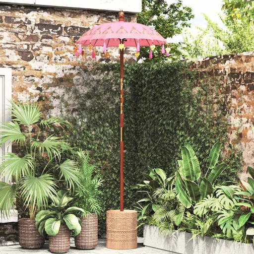 Parasol Balinês com Base Rosa 95 x 95 x 260 cm