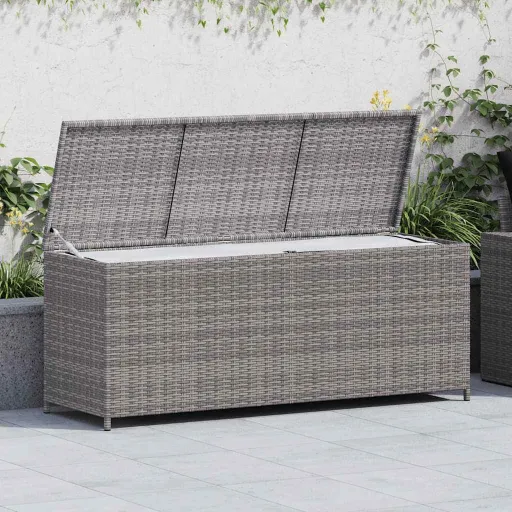 Caixa de Arrumação para Jardim 150x50x60 cm Vime PE Cinzento