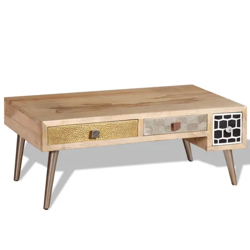 Mesa Centro c/ Gavetas Madeira Mangueira Maciça 105x55x41 cm