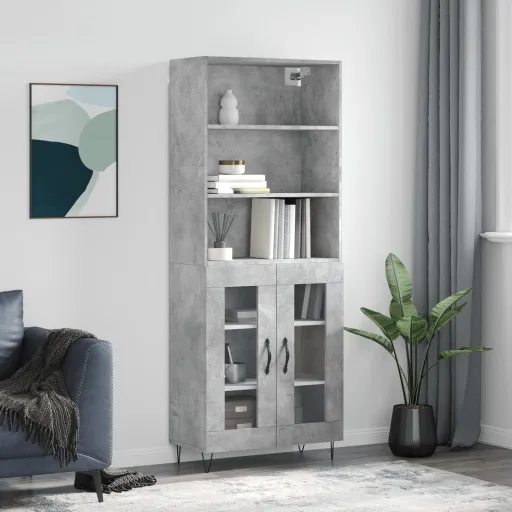 Armário Alto 69,5x34x180 cm Derivados de Madeira Cinza Cimento