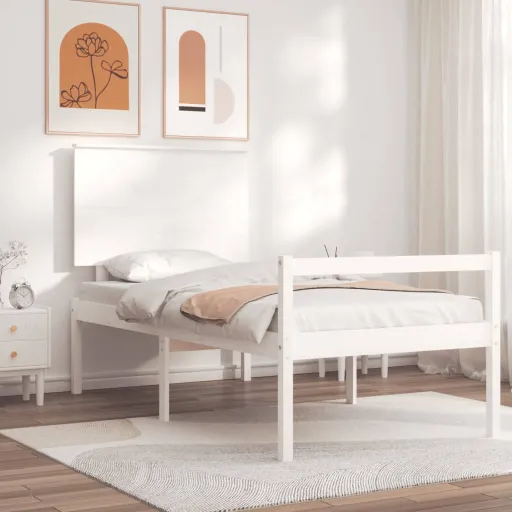 Cama para Idosos com Cabeceira 90x200 cm Madeira Maciça Branco