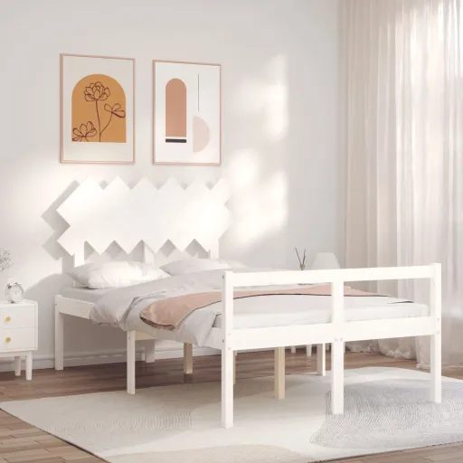 Cama de Casal para Idosos c/ Cabeceira Madeira Maciça Branco
