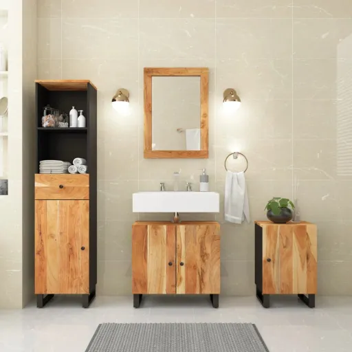 Conjunto de Móveis p/ Casa de Banho Acácia Maciça (4 pcs)