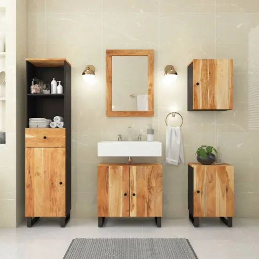 Conjunto de Móveis p/ Casa de Banho Acácia Maciça (5 pcs)
