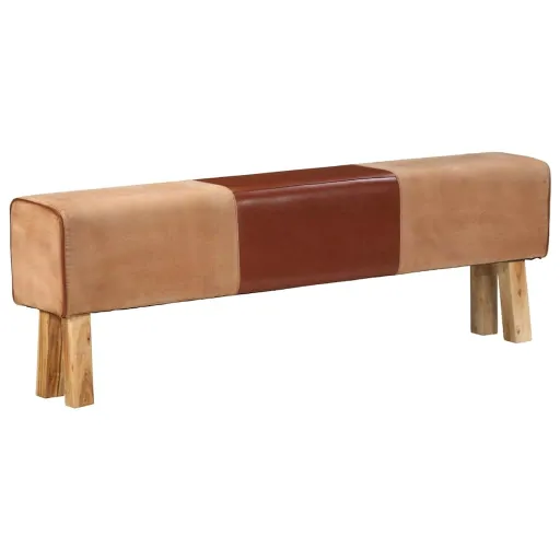 Boque de Ginásio 160 cm Couro Genuíno Castanho/Acácia Maciça