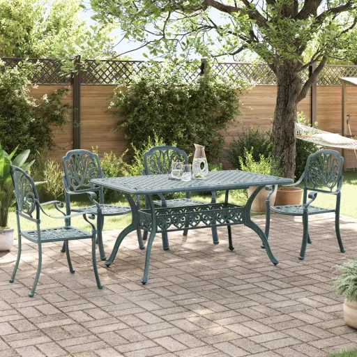 Conjunto de Jantar para Jardim Alumínio Fundido Verde (5 pcs)