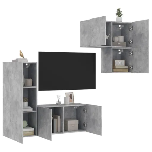 Móveis de Parede p/ TV Derivados de Madeira Cinza Cimento (4 pcs)