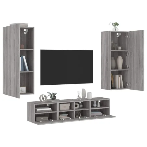Móveis de Parede p/ TV Derivados de Madeira Cinza Sonoma (5 pcs)