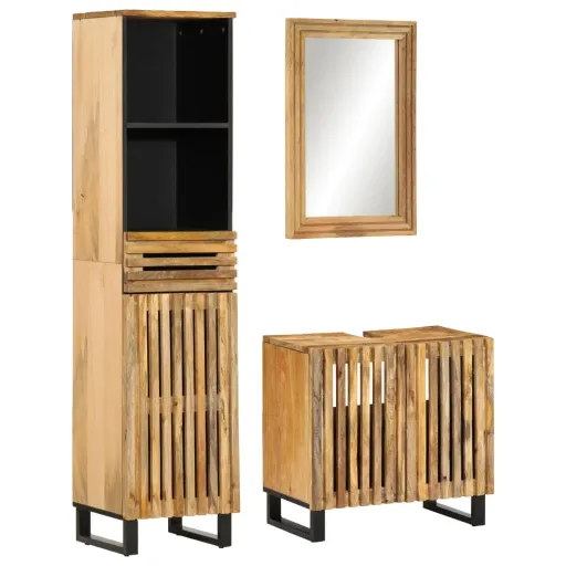 Conj. Móveis p/ Casa de Banho Mangueira Áspera Maciça (3 pcs)