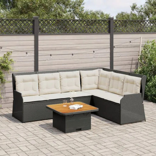 Conjunto Lounge de Jardim c/ Almofadões Vime PE Preto (5 pcs)