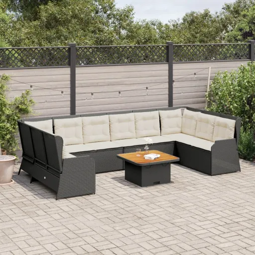 Conjunto Lounge de Jardim c/ Almofadões Vime PE Preto (7 pcs)