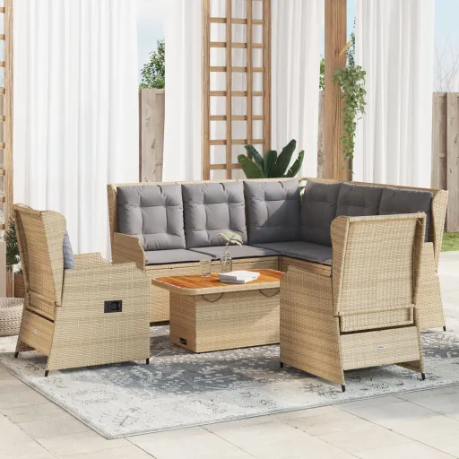 Conjunto Lounge p/ Jardim com Almofadões Vime PE Bege (6 pcs)