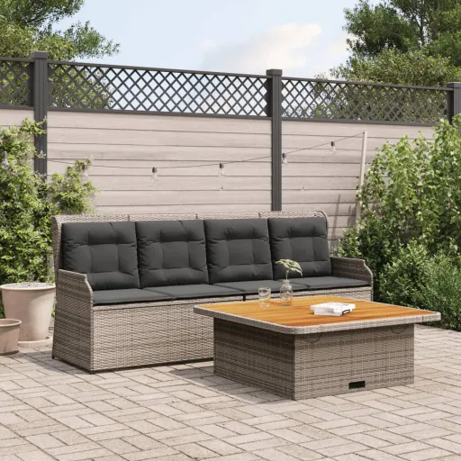 Conjunto Sofás de Jardim c/ Almofadões Vime PE Cinzento (3 pcs)