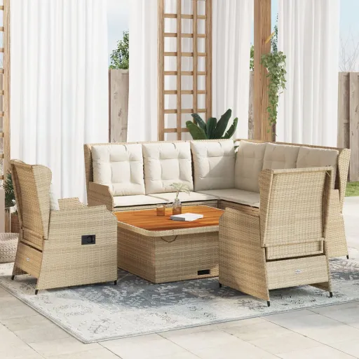 Conjunto Lounge p/ Jardim com Almofadões Vime PE Bege (6 pcs)