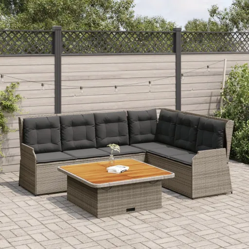 Conjunto Lounge de Jardim c/ Almofadões Vime PE Cinzento (5 pcs)