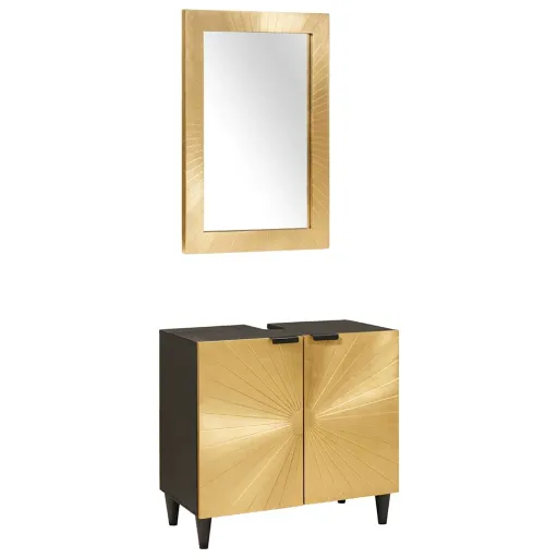 Conjunto de Armários para Banheiro com Porta   Preto e Ouro (2 pcs)