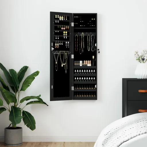 Móvel para Joias de Parede Espelhado 30x8,5x106 cm Preto