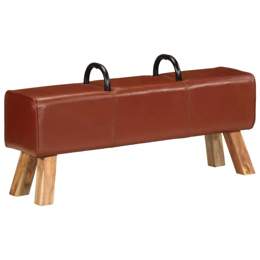 Banco de Ginásio 110 cm Couro Genuíno Castanho