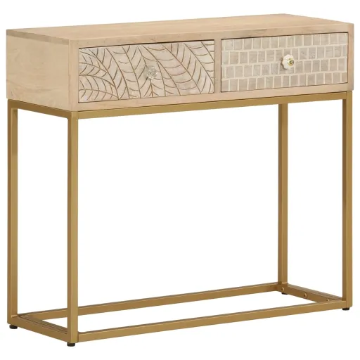 Mesa Consola 90x30x76 cm Madeira de Mangueira Maciça e Ferro
