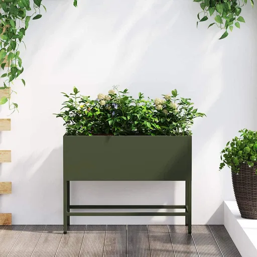 Vaso Elevado para Jardim Verde-Oliva 60 x 26 x 45 cm Aço