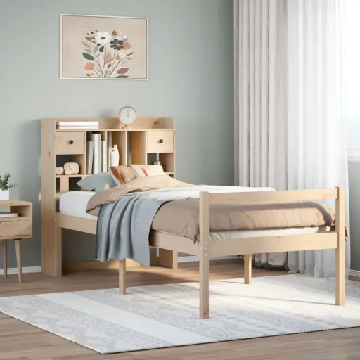 Cama com Estante Sem Colchão 75x190 cm Pinho Maciço