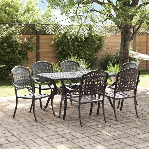 Conjunto de Jantar para Jardim   Preto Alumínio (7 pcs)